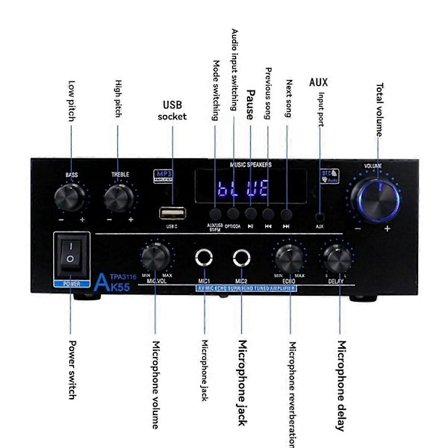 Hemförstärkare AK55 900W Max 2.0 Kanal Klassad Bluetooth Audio Hifi AMP Karaoke Musikspelare EU