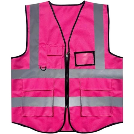 Sikkerhedsvest i mesh med lommer og lynlås, høj synlighed mesh vest reflekterende vest jakke til mænd kvinder voksne