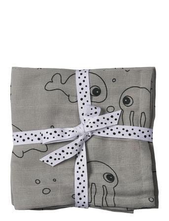Burp Cloth 2-Pack Sea Friends Grey Baby & Maternity Baby Sleep Muslins Muslin Cloths Grey D By Deer
