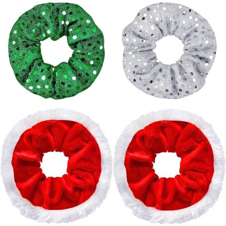 4 stycken julscrunchies i stor storlek, söta elastiska scrunchies