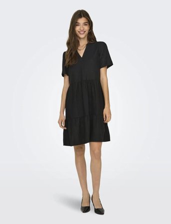 ONLY Onltiri-Caro S/S V-Neck Lin Dress Cc Pnt - Black - S