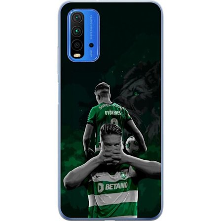 Yhteensopiva Puhelinkuori Xiaomi Redmi 9T Neonmotiivi, jossa teksti "Gaming is in my DNA" sinisenä ja punaisena tiiliseinällä, jossa loistava DNA-spir