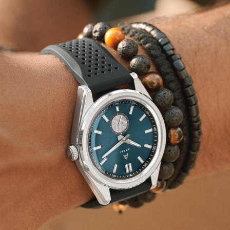 Mond | Klocka i Blå & Silverfärgat Rostfritt Stål och Järnmeteorit för män - Armbandsur