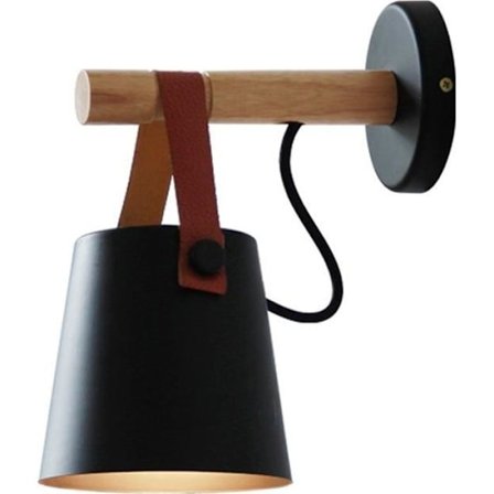 Vägglampa - WEWOO - Modern - Trä - Nordisk lampskärm - Svart