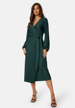 BUBBLEROOM Pleated Wrap Midi Dress Klær