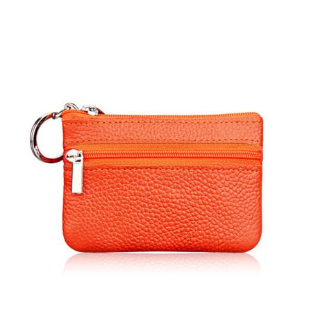 Læder Lille Pung Kortholder Møntboks Sort 10x7cm orange