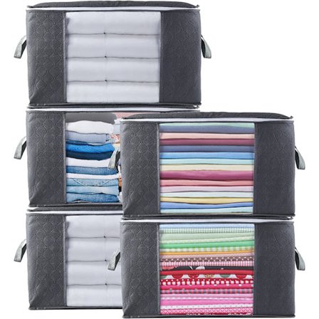 Pakke med 5 klesoppbevaringsposer 90L, tykk ikke-vevd klesoppbevaring