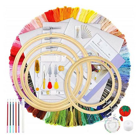 Broderikit, 100 farger Kryssstingsett, med juteposer Bambusrammer Broderistoff for kryssstingbroderi