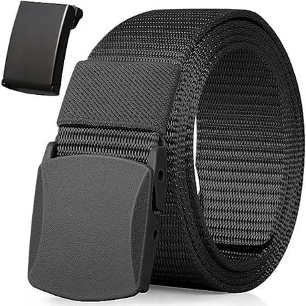 Nylonbælte, Herre Militær Taktisk Åndbart Bælte, Hurtig Gennemgang af Lufthavnssikkerhed, Metalspænde + Plastspænde, Bæltelængde 51,18 tommer (130 cm)