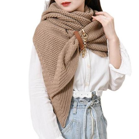 /EA/Milk Tea-färgad kedjestickad sjal med läderspänne, h