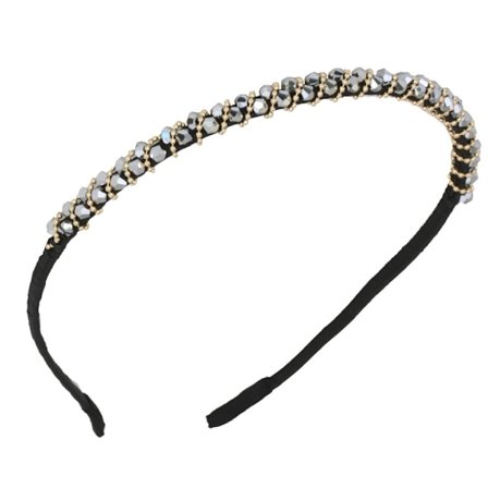 Svart & Guld Diadem Hårsmycke Håraccessoar Hårband med Guld Kulor & Grå Strass