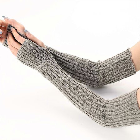 Käsivarsienlämmittimet Talvi Naisille, Pitkät Sormettomat Neulotut Käsineet Peukaloaukolla vaaleanharmaa