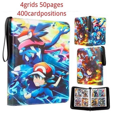 Pokémon kortbinder med 400 lommer, anime samlekort, lynlås, albummappe