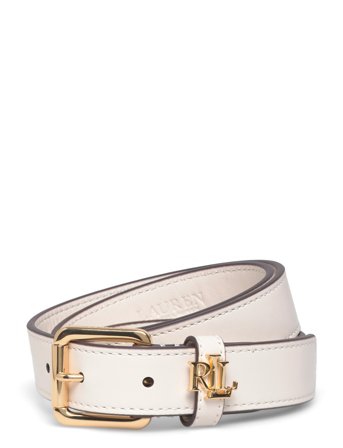 Lauren Ralph Lauren Logo-Keeper Leather Skinny Belt - White - XL