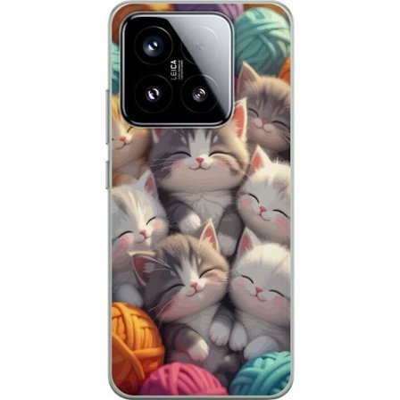 Kompatibelt Mobildeksel til Xiaomi 15 Søte sovende kattunger tett sammen blant fargerike garnnøster i myk leken stil