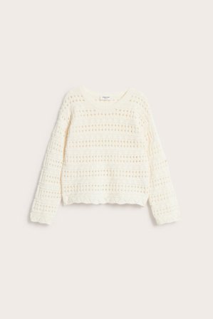 Kappahl | Bawełniany sweter z ażurowej dzianiny Offwhite 134/140 | Offwhite
