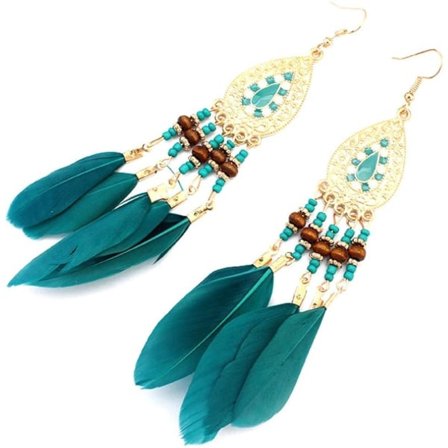 Bohemian Feather Long Øreringe Boho Chic Dingle Øreringe Eksotisk Stil Kvast Håndlavede Super Light Feather Fish Hook Øreringe til Piger