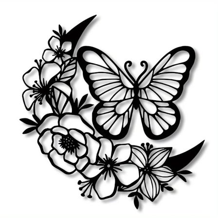 Svart Metall Måne Veggdekor, Bohemsk Sommerfugl Oppheng kompatibel med Hjem, Soverom, Bad, Hage, Gård, Gjerde (Måne Sommerfugl)