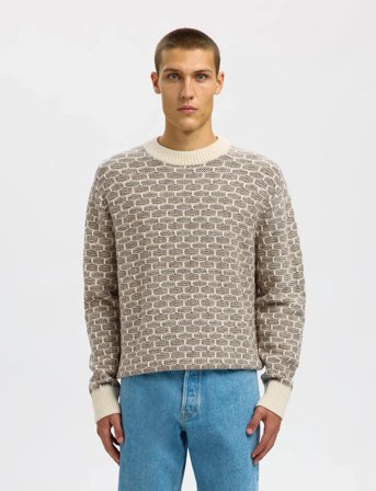 Selected Slhkeith Ls Knit Relaxed Crew Neck - Cream - XL