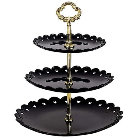 3-etasjers kakefat kakestativ (svart)