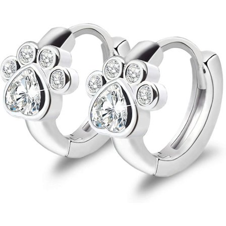 Cubic Zirconia Små Stud Örhängen - Katt Hund Tassavtryck Stud Örhängen Söta Brosk Örhängen För Kvinnor Flickor Tonåringar