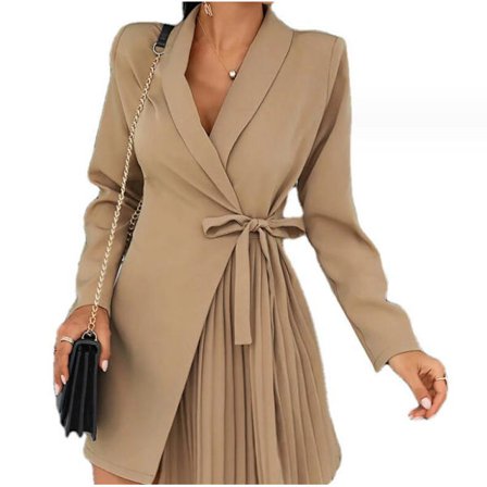 Blazerkjole for kvinner med belte og rynker - Business, kontor