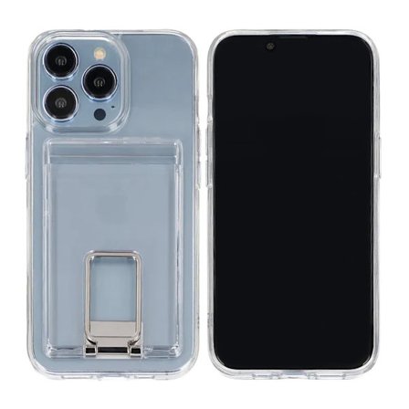 iPhone 15 Pro Case with Card Holder and Metal Stand - Transparent