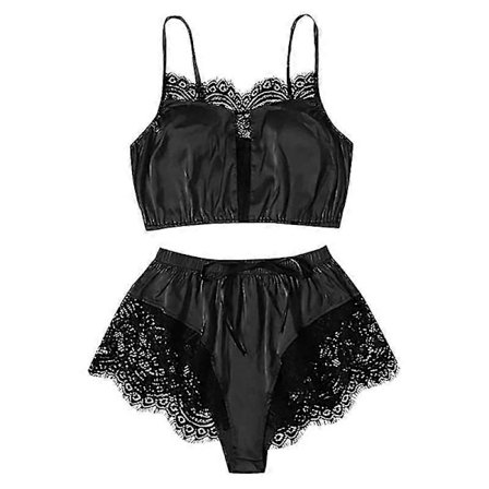 Dame Sleepwear 2 stk. Blomsterblonde Satin Cami Pyjamas Sett Kvinnelig Mesh Nattkjole Undertøysett