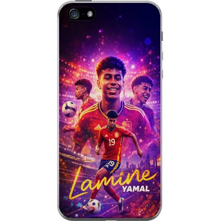 Kompatibelt Mobilskal till Apple Apple iPhone 5 Lamine Yamal fotbollsposter i spansk landslagströja med dynamisk action, färgstark sportillustration