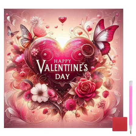 Alla hjärtans dag diamantmålningskit för vuxna, DIY kärlekshjärta diamantkonstkit för nybörjare, full borr diamant ädelsten konst och hantverk för 