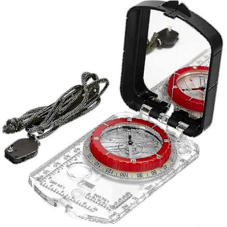Orienteringskartkompass - siktekompass med justerbar deklinasjon, klinometer og LED-lys for fotturer, camping, orientering - WELLNGS