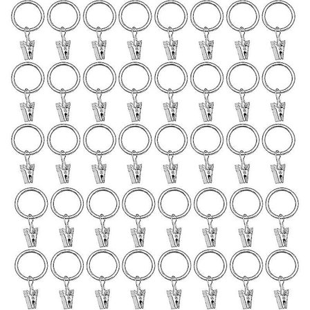 50 stk. metallklipsgardinringer, sølv jern gardinklips, klipsringer 25 mm indre diameter, til å henge gardiner på kjøkkenet