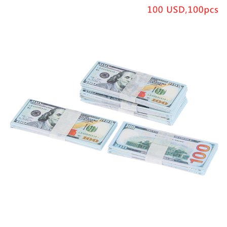 100 stk/sett 1:12 Dukkehus 5/10/20/50/100 Dollar Valuta Bankno