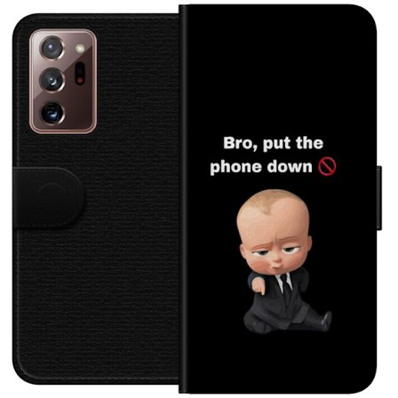 Kompatibel Tegnebogsetui til Samsung Galaxy Note20 Ultra Boss Baby sjov illustration med tekst bro læg telefonen ned humoristisk motiv om skærmtid og