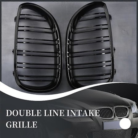 1 par blank sort front grill nyre dobbelt lamel dobbelt linje grill til BMW E60 E61 5-serie 2003-2