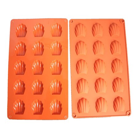 (15 hulrom, mursteinsrød) Mini silikon Madeleine-formsett med 2,