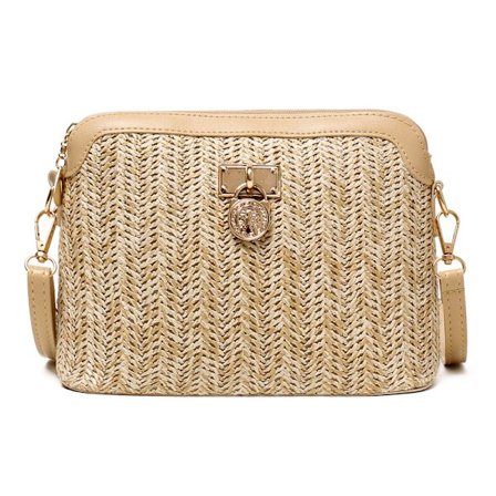 Halmväska Crossbody-väska Dam Boho Beach Woven Leather Shoulder Messenger Bags Ljusbrun