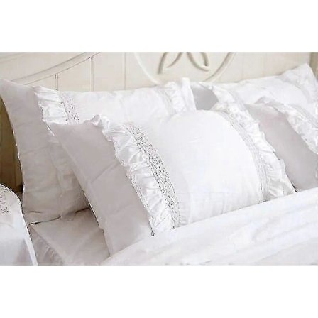 Prinsesse Hvidt Dobbeltlags Blonde Dekorativt Pudebetræk med Flæsebomulds Sengelinned til Efterårssæsonen