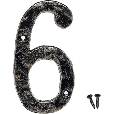 Talonumero, 5,5 tuumaa, massiivinen valettu rautametalli ovien numerokilpi (numero 6)