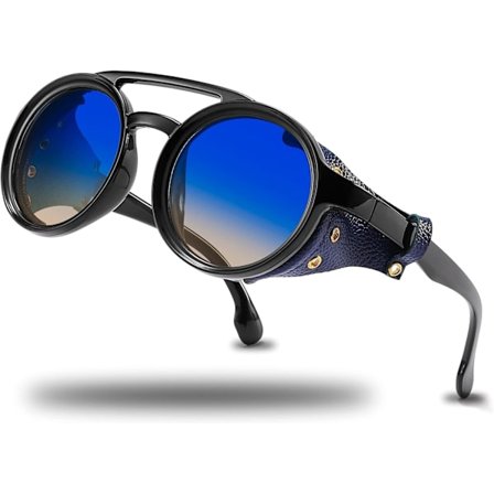 2025 Siste Modell Finnegan Steampunk Retro Solbriller Menn Kvinner med Sidebeskyttelse i Lær Dobbel Bro Plastramme Herre Gave Polarisert