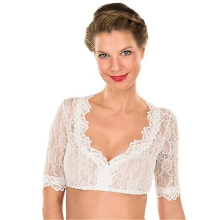 2023 Dirndl-pusero röyhelöillä, valkoinen - Perinteinen tyylikäs baijerilainen Oktoberfest-leikkauspusero hg Apricot XL