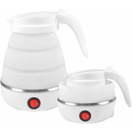 Sammenklappelig rejsekedel, 600 ml, til camping, elektrisk kedel, silikone, mini rejse med rustfrit stål bund, bærbar rejsekedel til camping