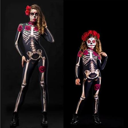 Rose Skeleton Voksen Barn Skummel Kostyme Halloween Kjole Cosplay Sexy Jumpsuit Karneval Fest Baby Jente Rompers Dag for de Døde Beige Kids 120