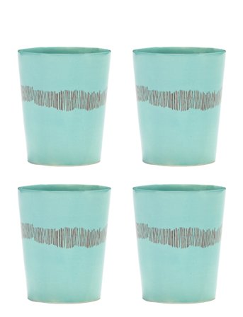 Tea Cup 33Cl Azure-Stripes Red Feast By Ottolenghi Set/4 Blue Serax