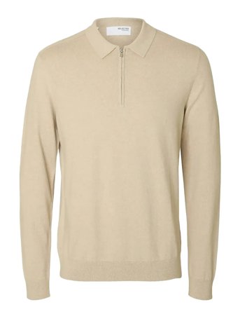 Slhberg Ls Half Zip Polo Noos Cream Selected