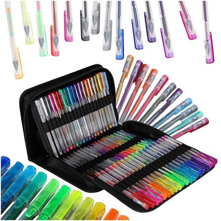 Gelpenna Set 100-pack med Fodral – Glitter, Metallic & Neon Pennor