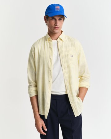 GANT Herren Regular Fit Baumwoll Leinen Hemd mit Streifen (XL) Gelb