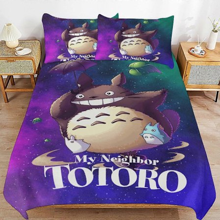 Sengesæt CA311 Min Nabo Totoro Sengedynebetræk Mikrofiber Sengesæt 3D Printet Letvægts 3 Dele Dynesæt, 1 Dynebetræk og 2 Pudebetræk