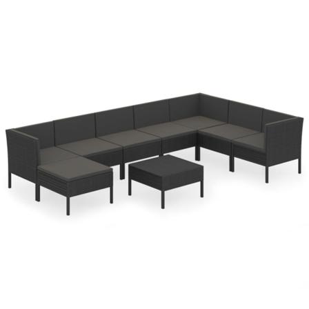 Vidaxl Loungegrupp För Trädgården Med Dynor 9 Delar Konstrotting Svart