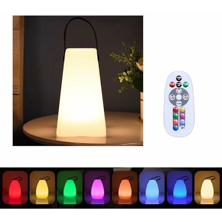 Genopladelig LED-bordlampe 8 farver Hvid havebelysning lanterne med træhåndtag trådløs rotomoldet LED-batterilampe KLB